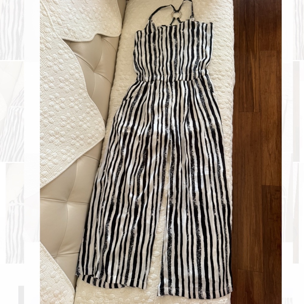 Elegant Black and White Striped Jumpsuit